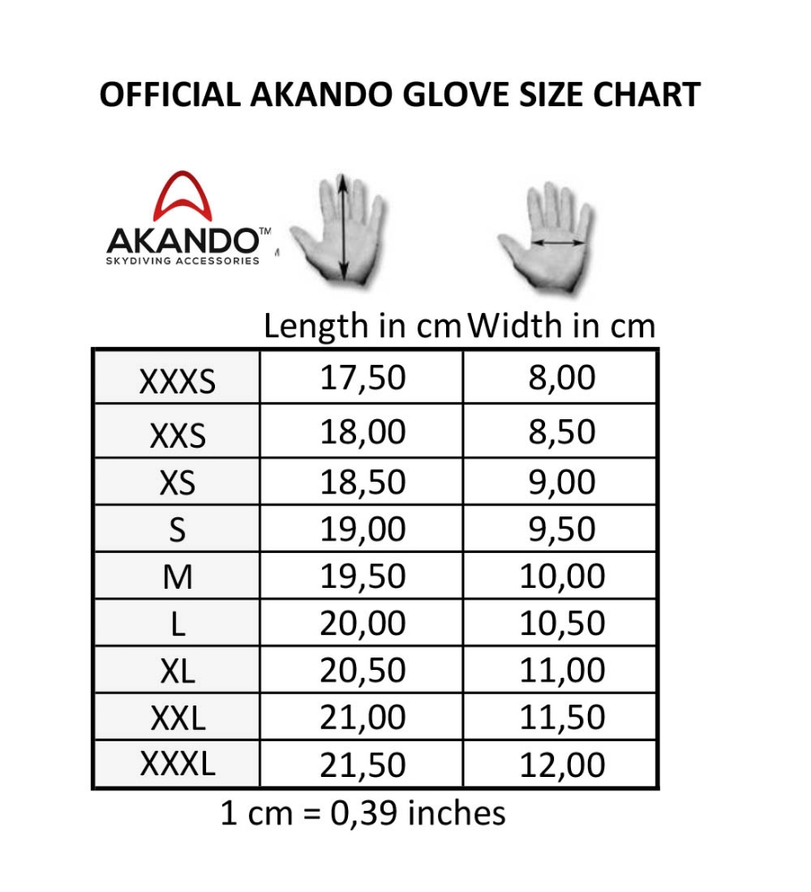 Glove Size Chart Cm